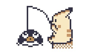 ニョロモを釣ったピカチュウ